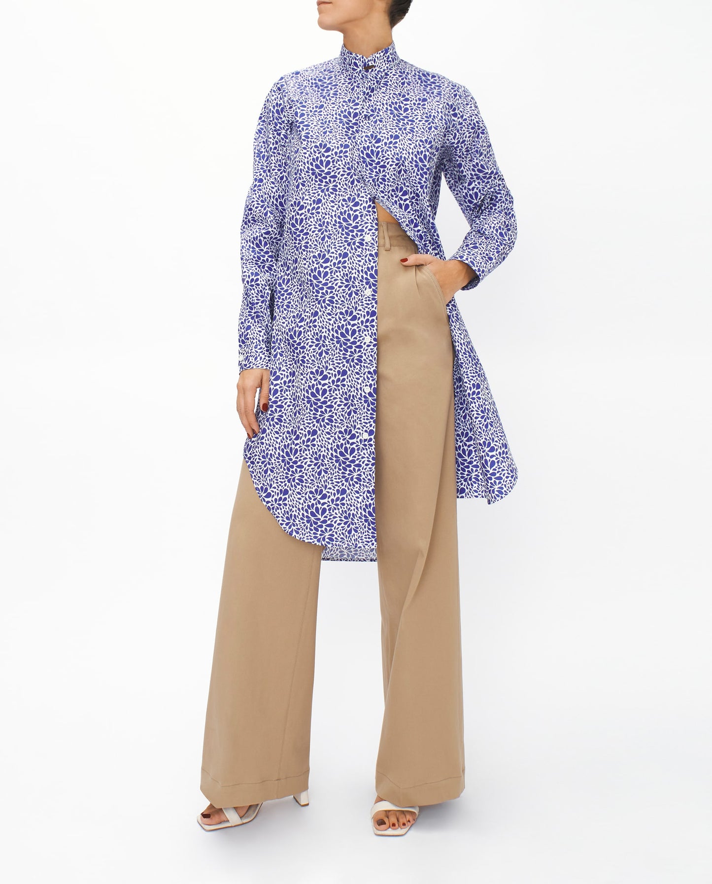 ROYAL BLUE PRINT COTTON HAMPTONS LONG SHIRT