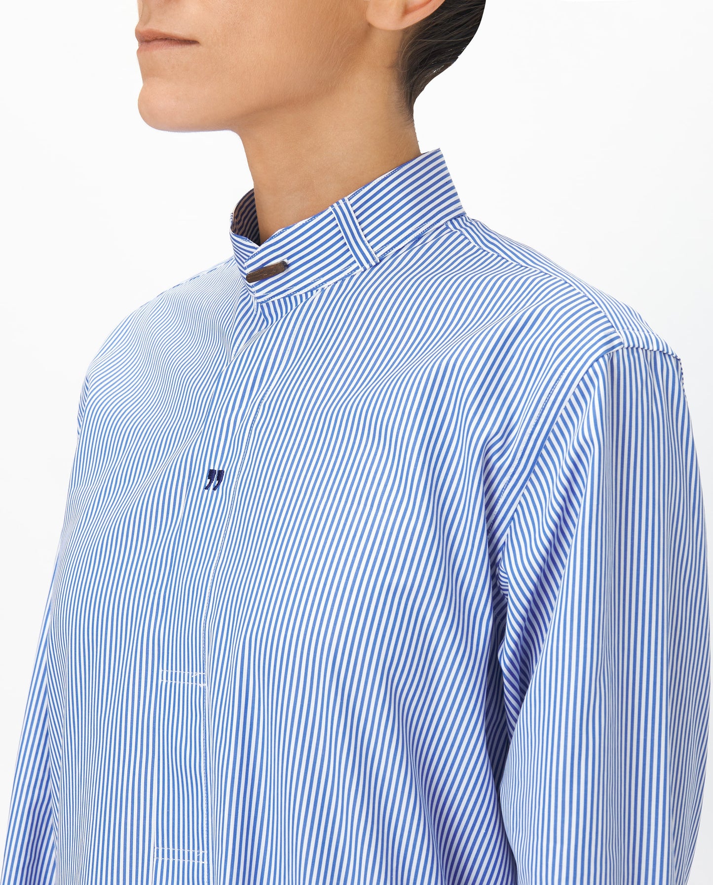 SEA BLUE STRIPED COTTON HAMPTONS LONG SHIRT