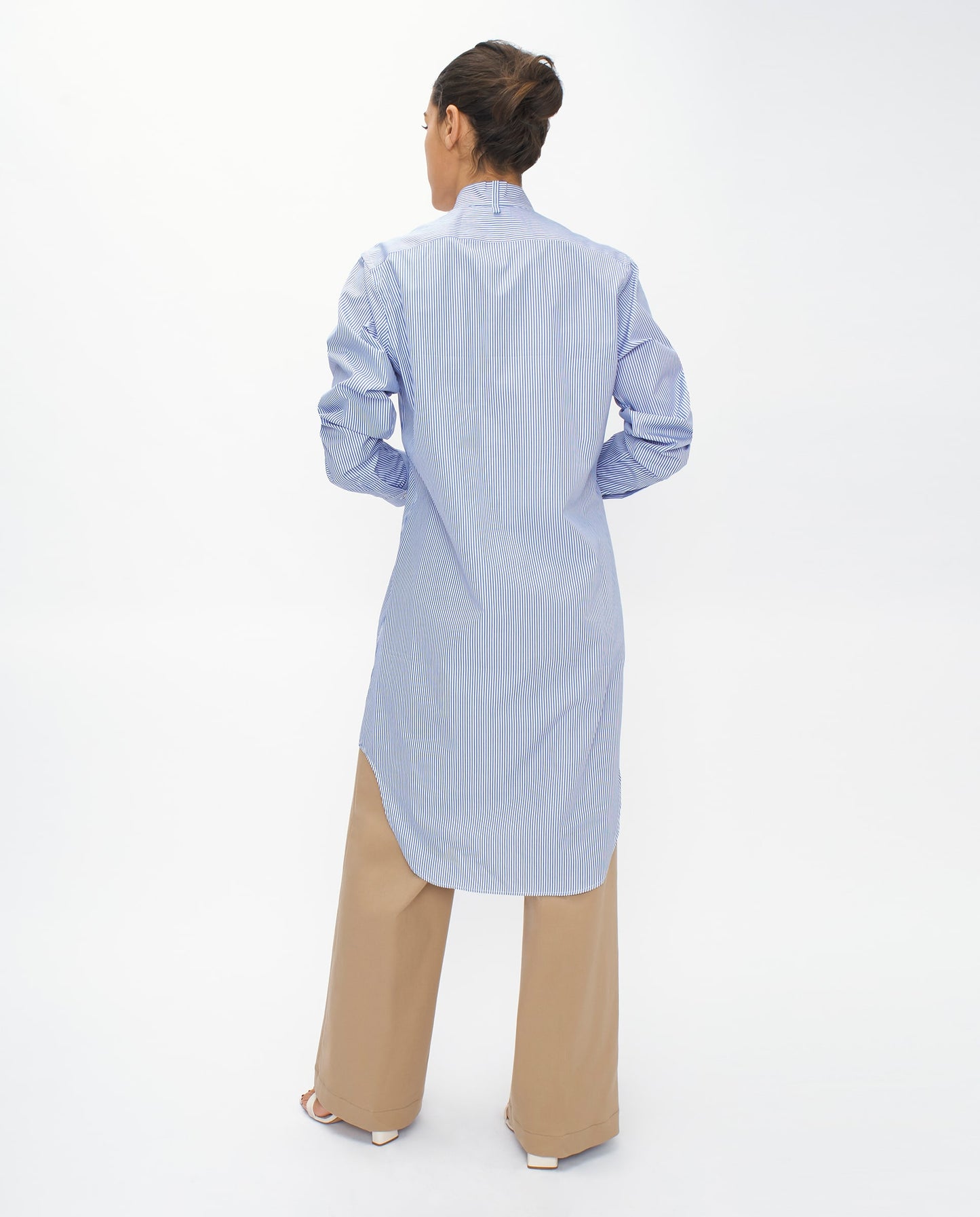 SEA BLUE STRIPED COTTON HAMPTONS LONG SHIRT