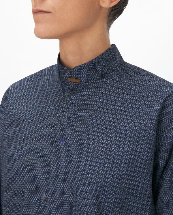 DARK NAVY PRINT COTTON HAMPTONS LONG SHIRT